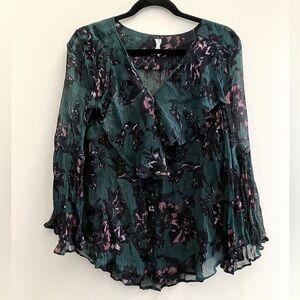 Anthropologie Feather Bone Long Sleeve Chiffon Blouse Women’s Size S Green Boho